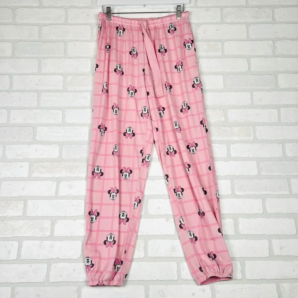 Disney Minnie Mouse Pink Plaid Pajama Set Long Sleeve Top & Joggers Women XS - Picture 2 of 12